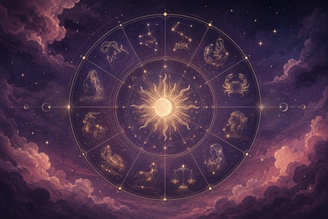 十二星座輪星空插畫